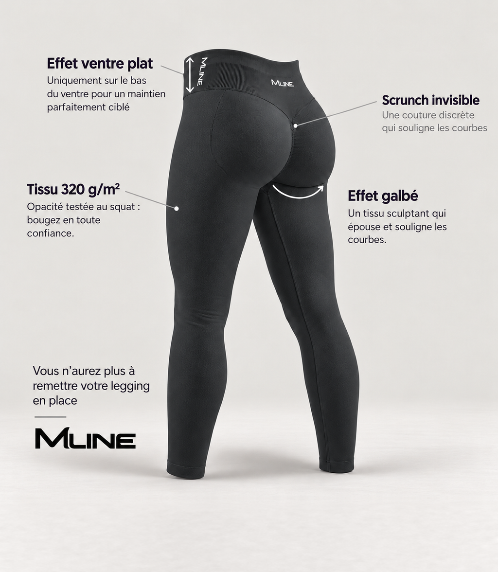 Leggings scrunch Gris foncé : effet ventre plat, scrunch invisible, tissu 320 g/m² opaque, effet galbé