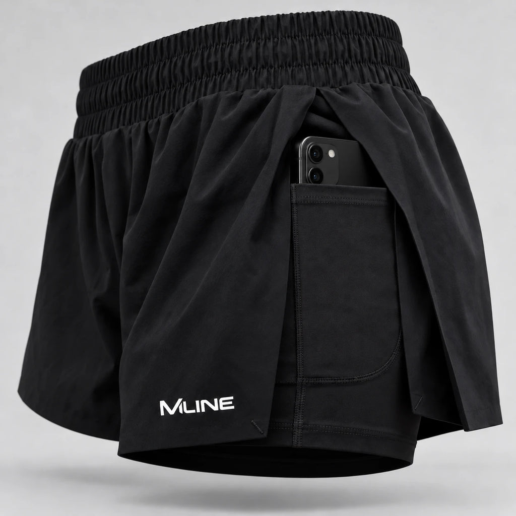 Short de running 2 en 1 - Noir, poche téléphone